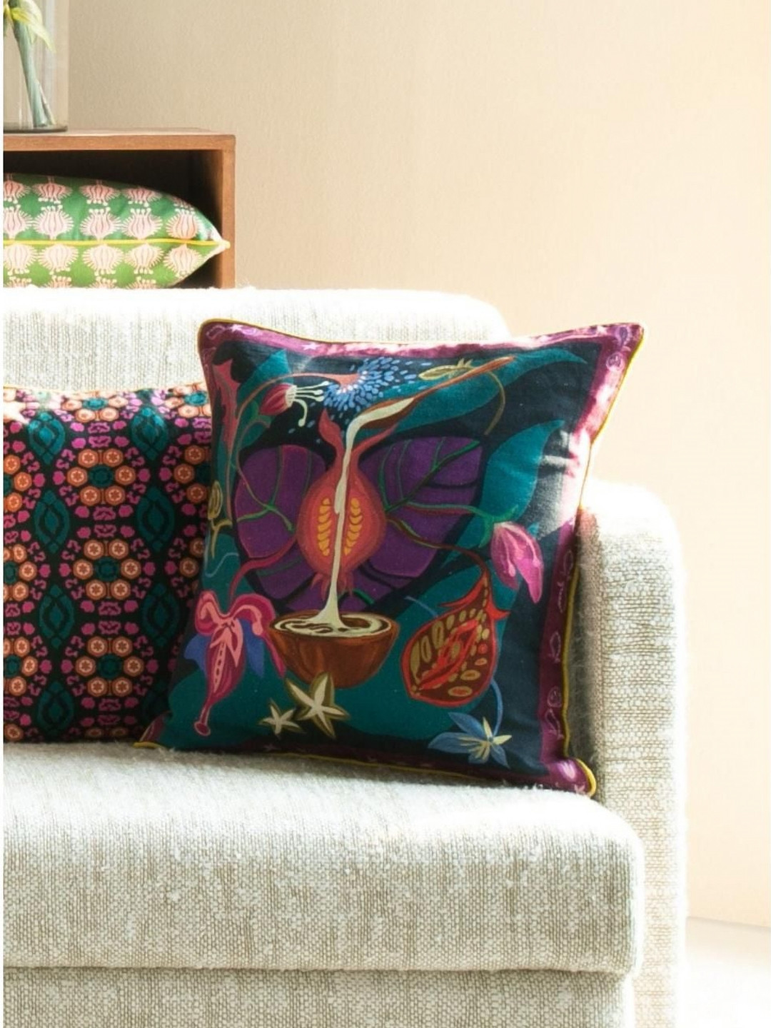 FREEDOM TREE Vasaka Lavender & Green Abstract Cotton Square Cushion Cover