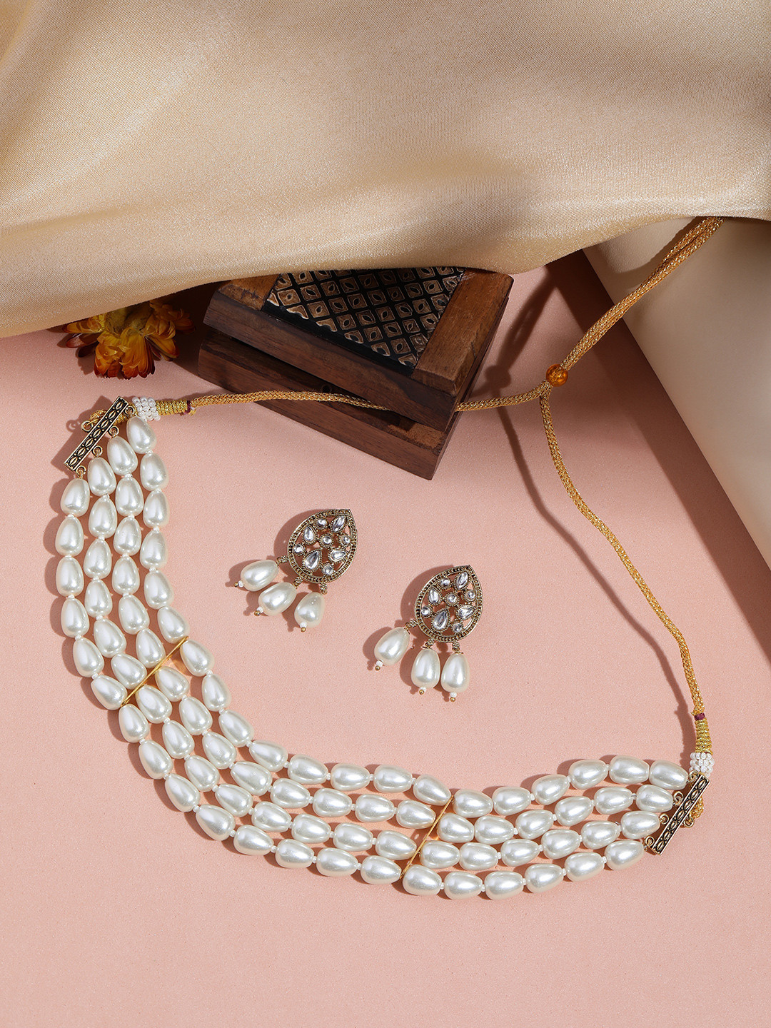 MANSIYAORANGE Pearl Layered Choker Set