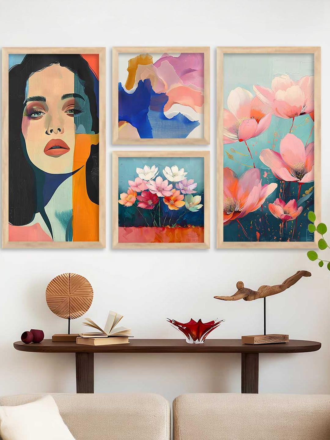 WALLLANE Multicoloured Modern Wall Art Poster With Frame 4 Piece