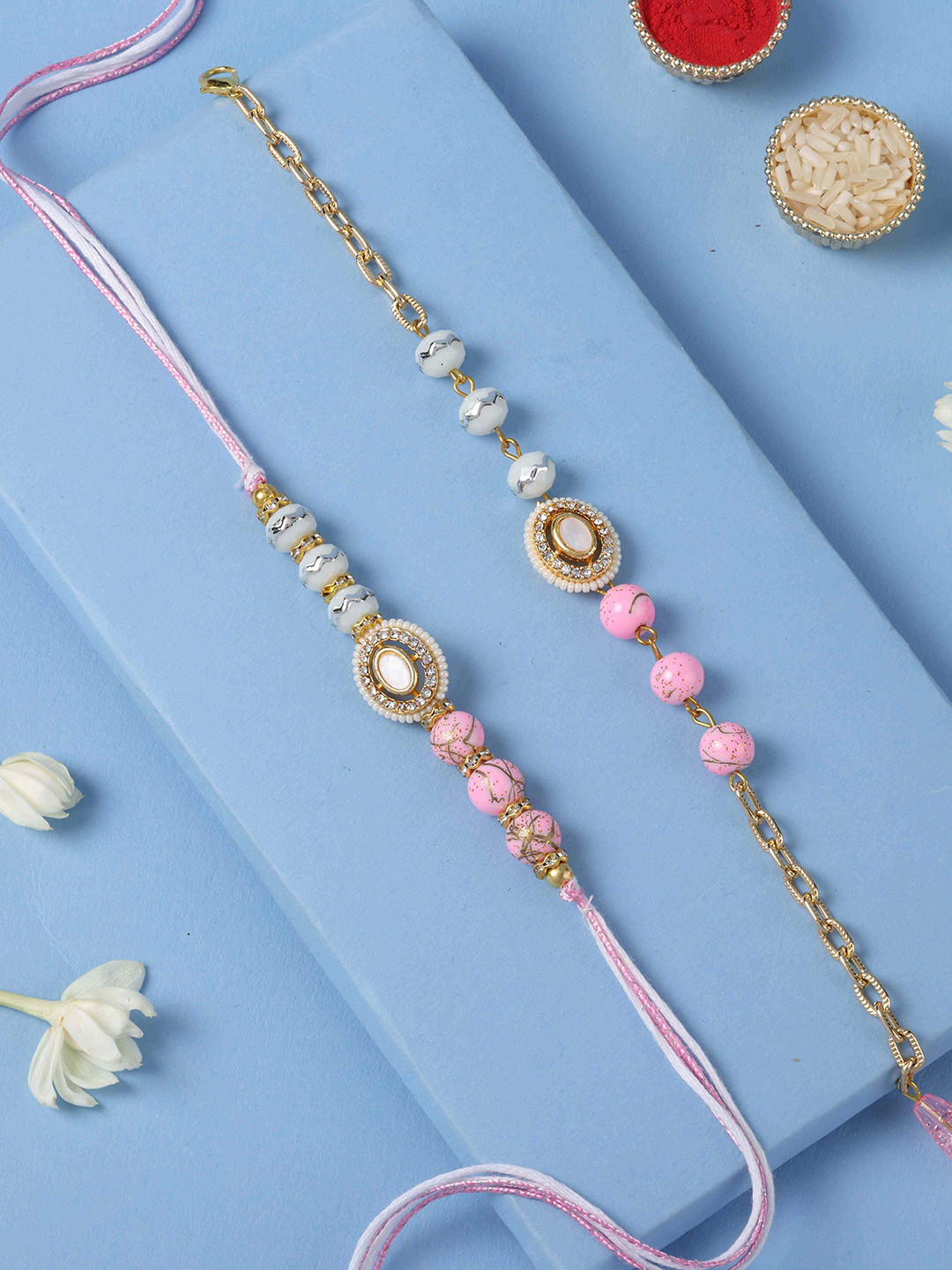 fnp Artificial Stones Studded & Beaded Premium Glow Bhaiya Bhabhi Rakhi