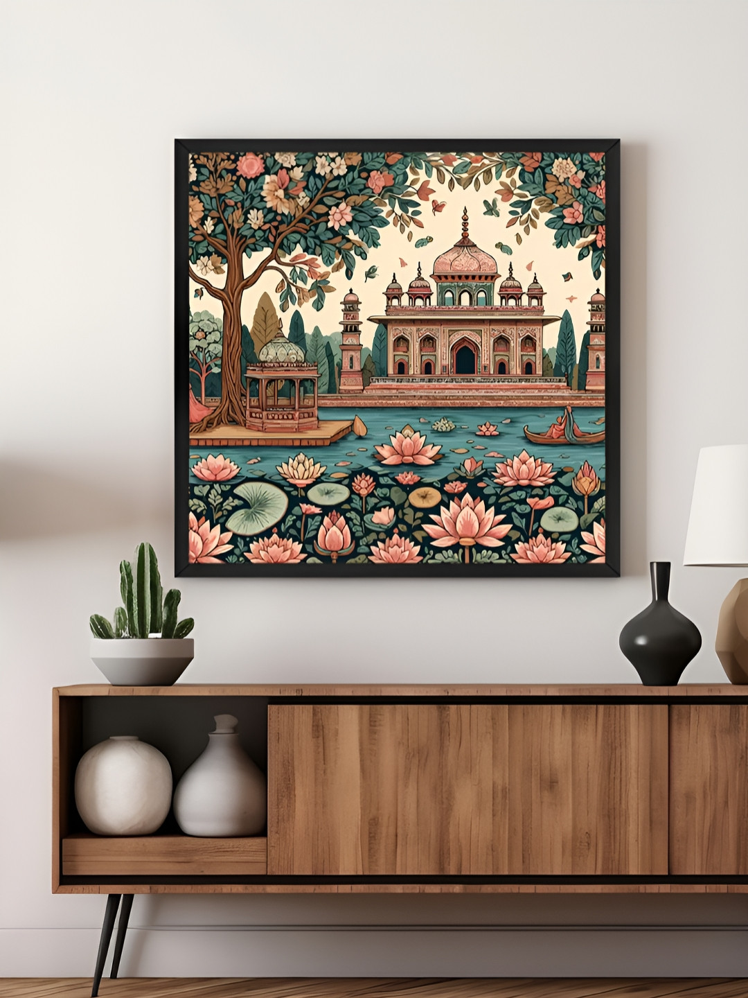 999Store Blue & Pink Canvas The Lotus Garden Pavilion Wall Art