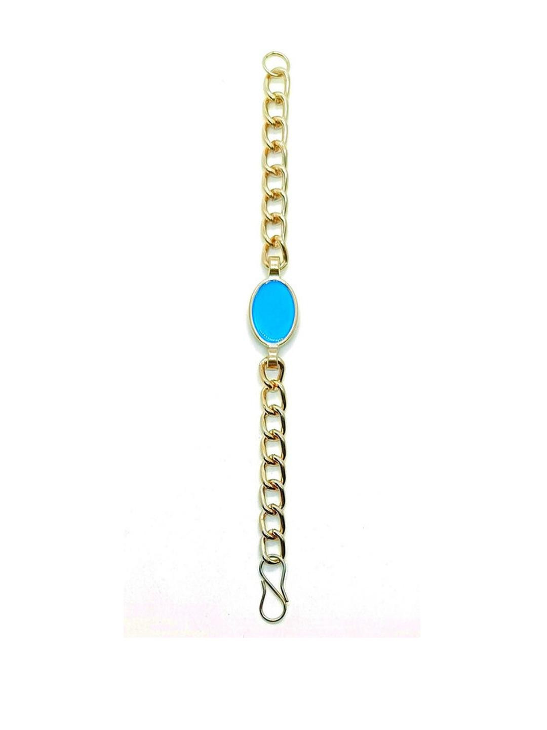 Dynamic Retail Global Men's Silver-Plated Blue Stone Studded Link Bracelet