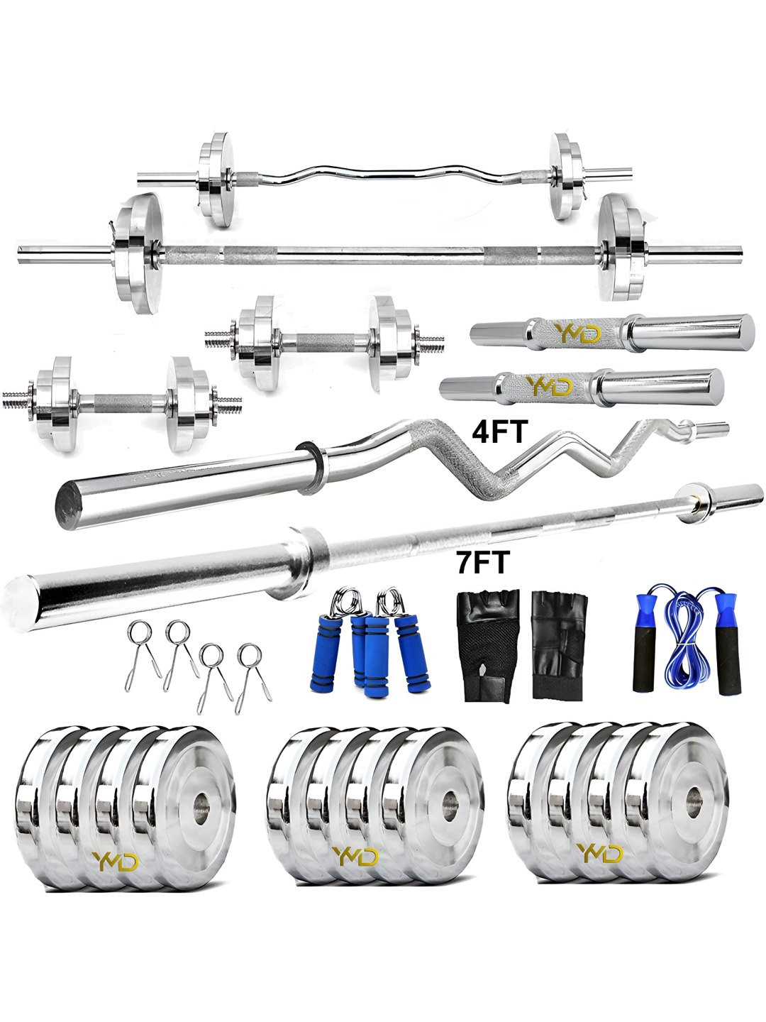 YMD Steel Plates Curl Straight Rod Clamps Home Gym Combo