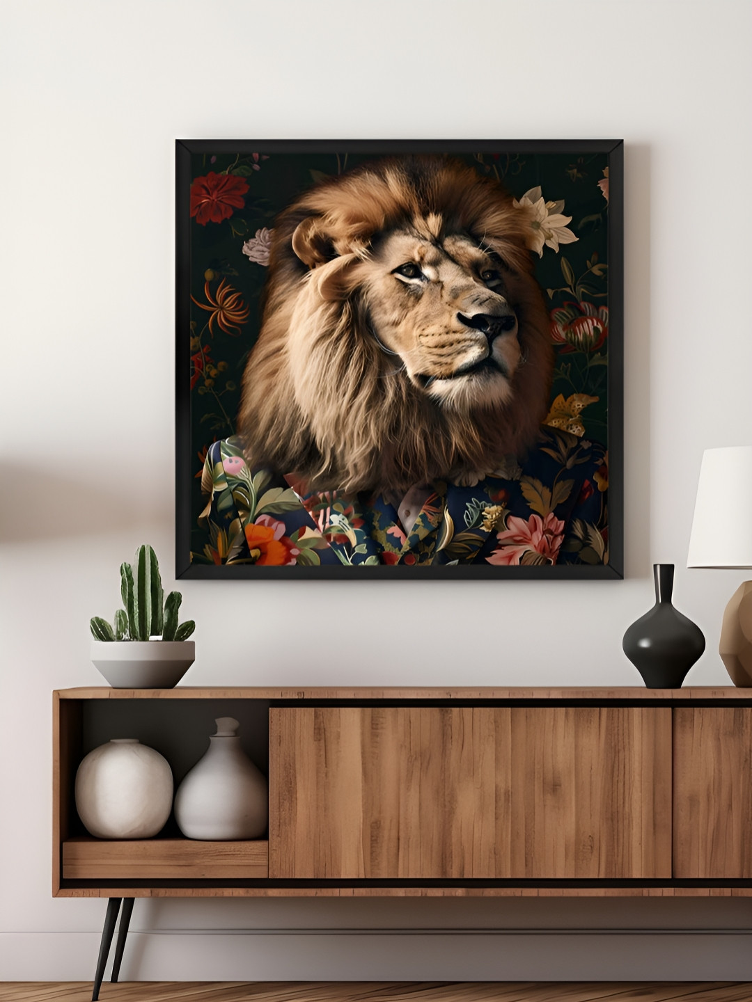999Store Brown & Black Lion Printed Canvas Wall Art
