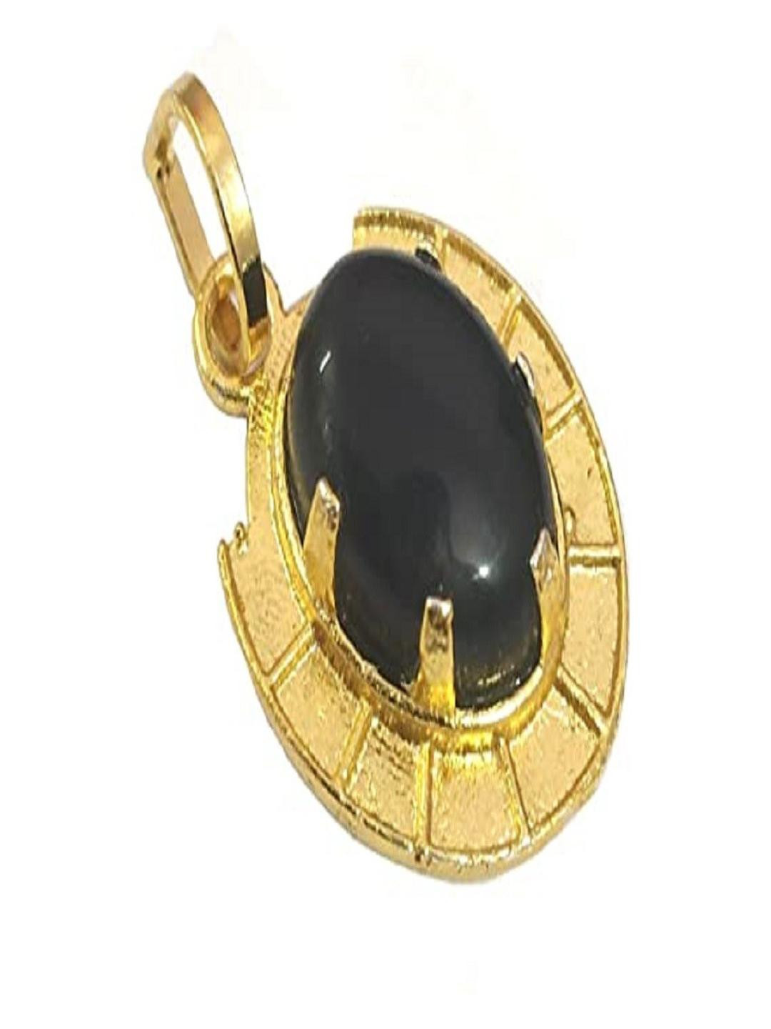 AURRA STORES Gold Oval Pendants with Black Stone
