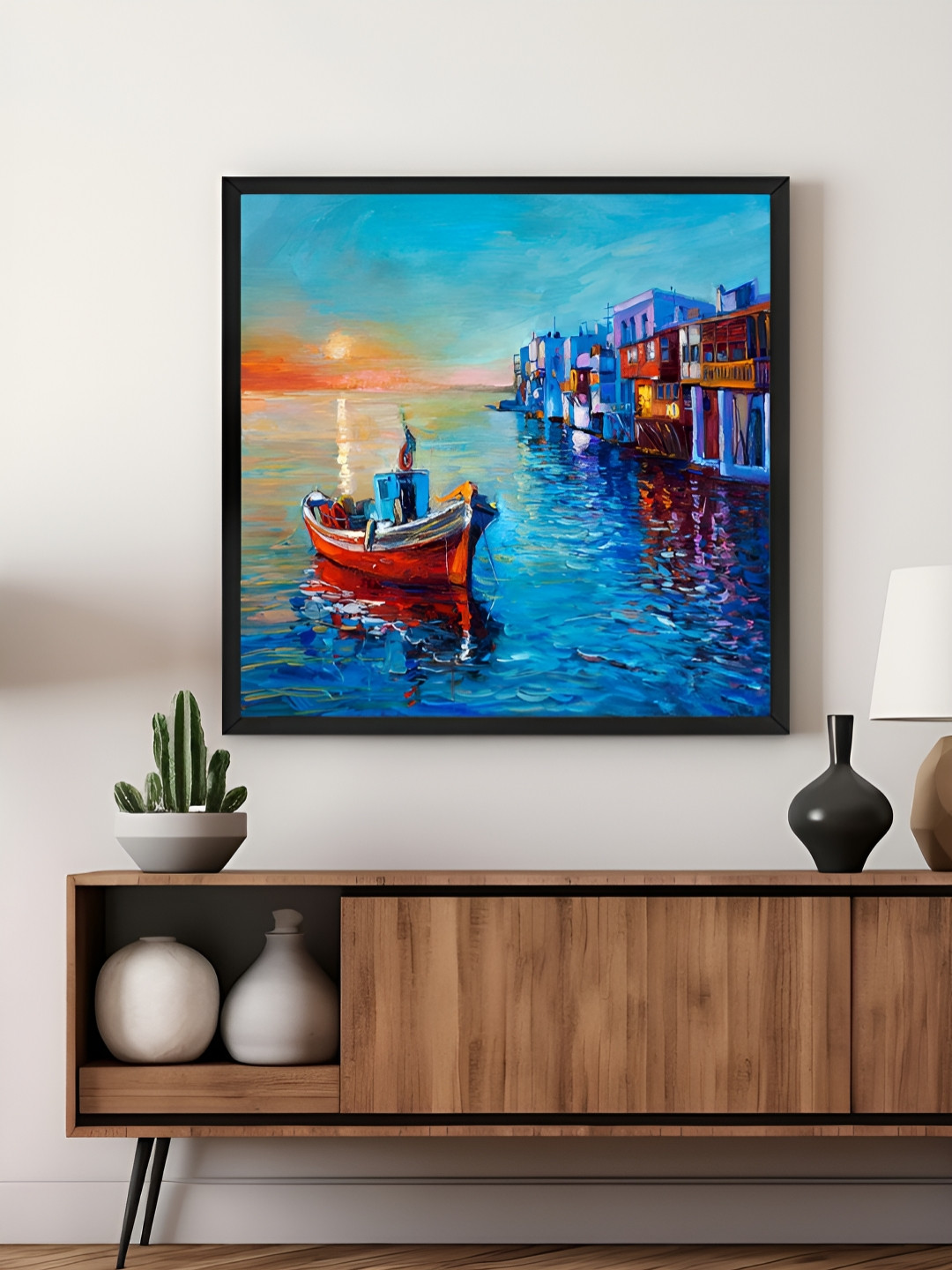 999Store Blue & Orange Seaside Canvas Painting Wall Art