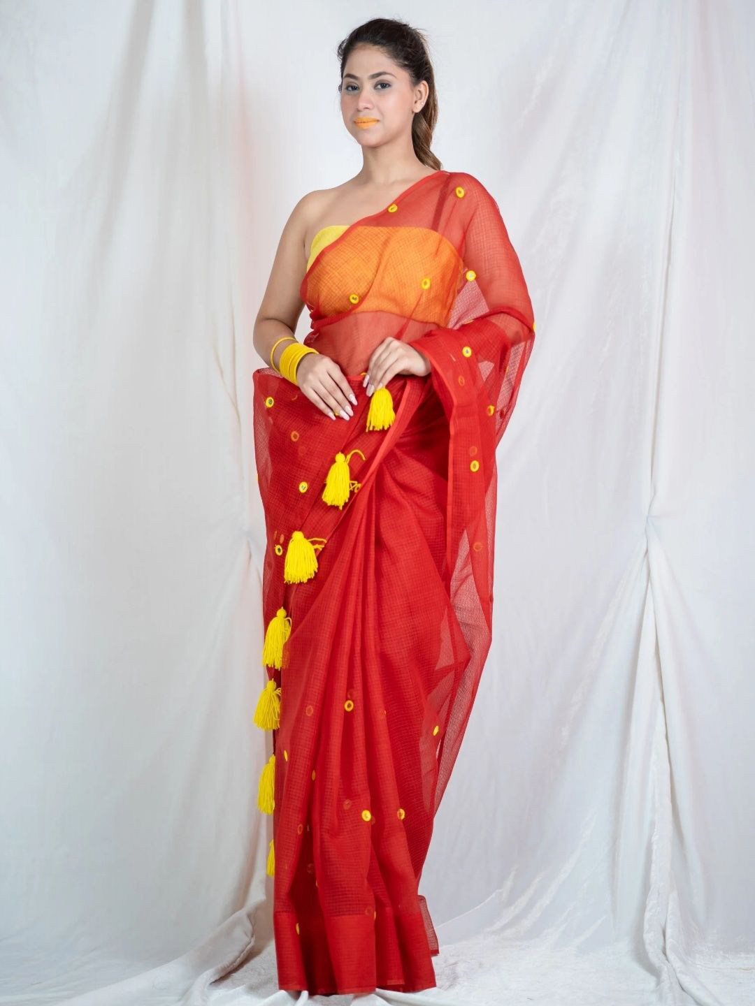 The Raksha Store Mirror Work Pure Cotton Saree