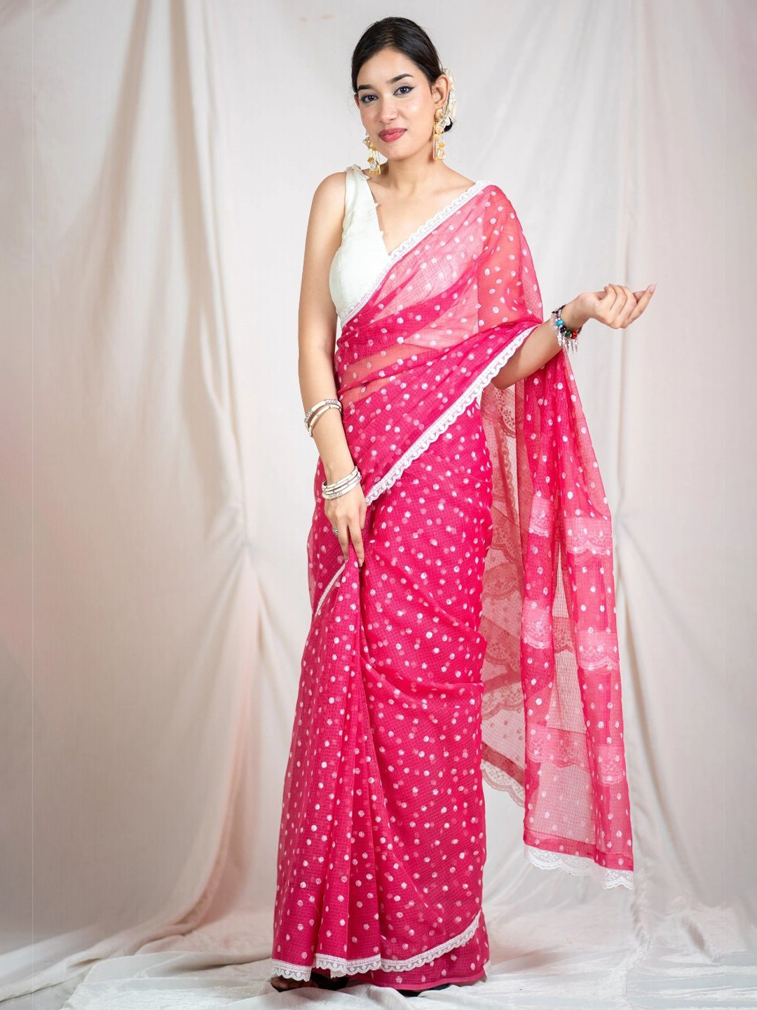 The Raksha Store Polka Dot Embroidered Pure Cotton Saree