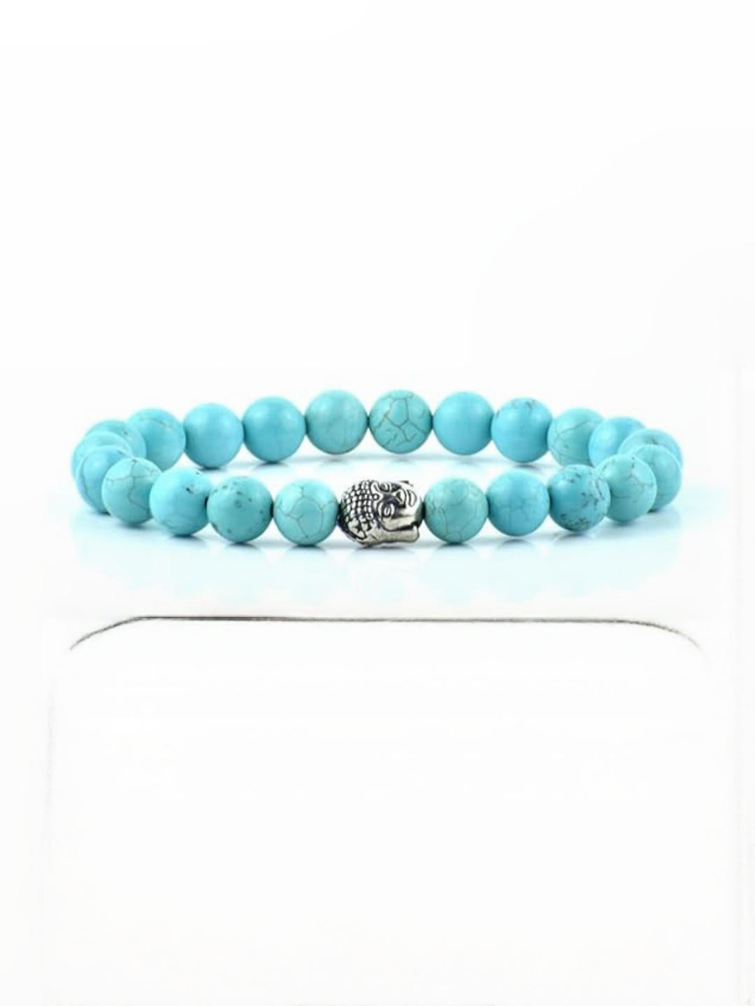 VIBESLE Unisex Turquoise Blue & Buddha Head Beaded Bracelet
