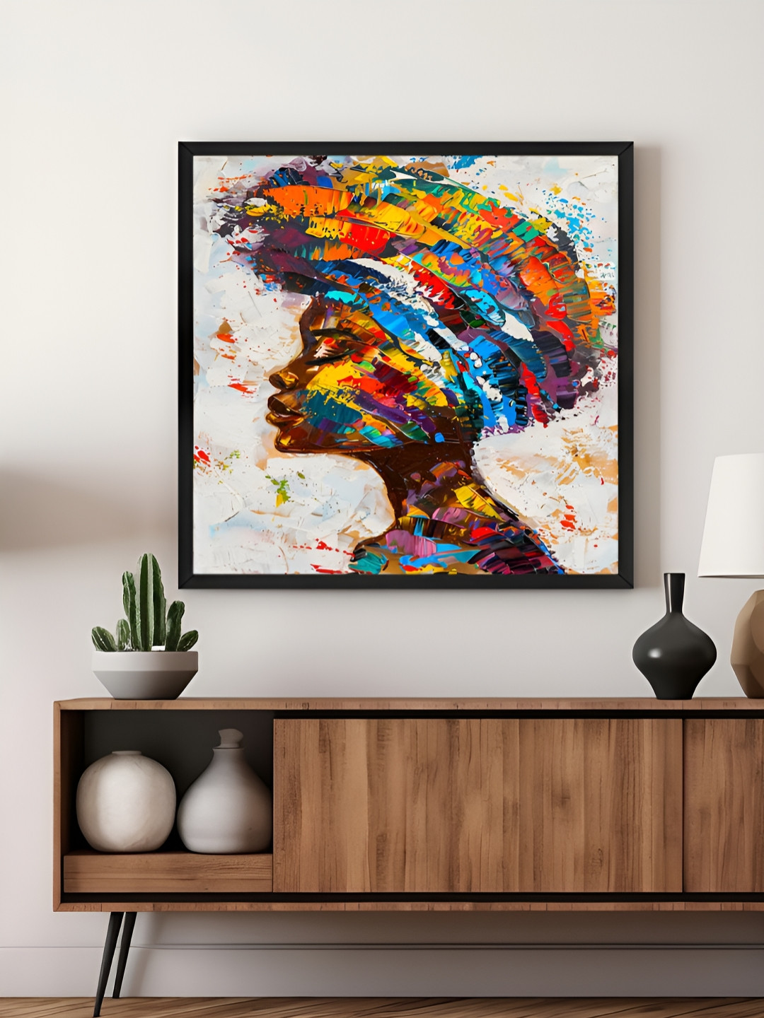 999Store Blue & Red Canvas Multicolor African Wall Aart