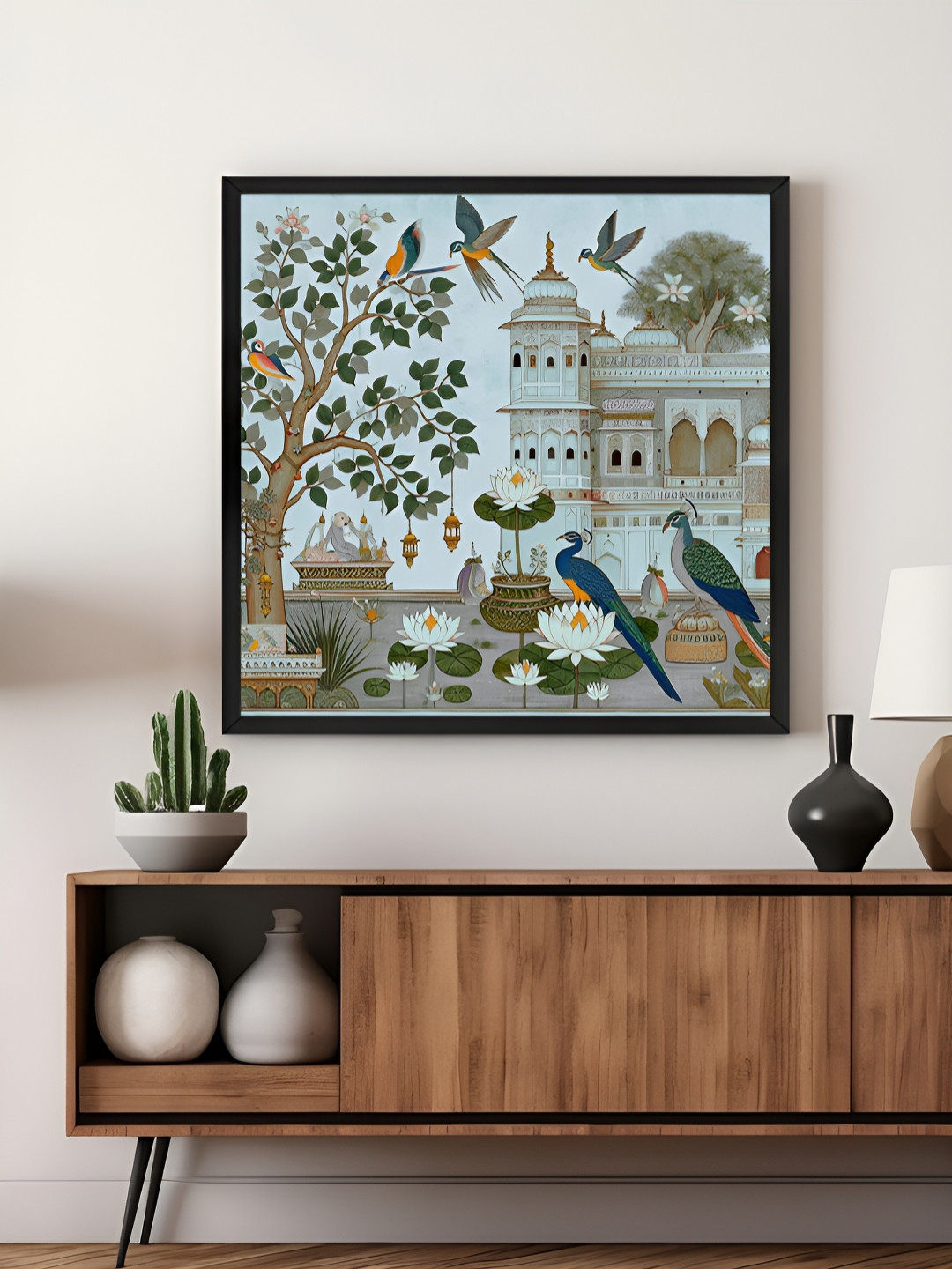 999Store White & Green Canvas Traditional Indian Garden Wall Art