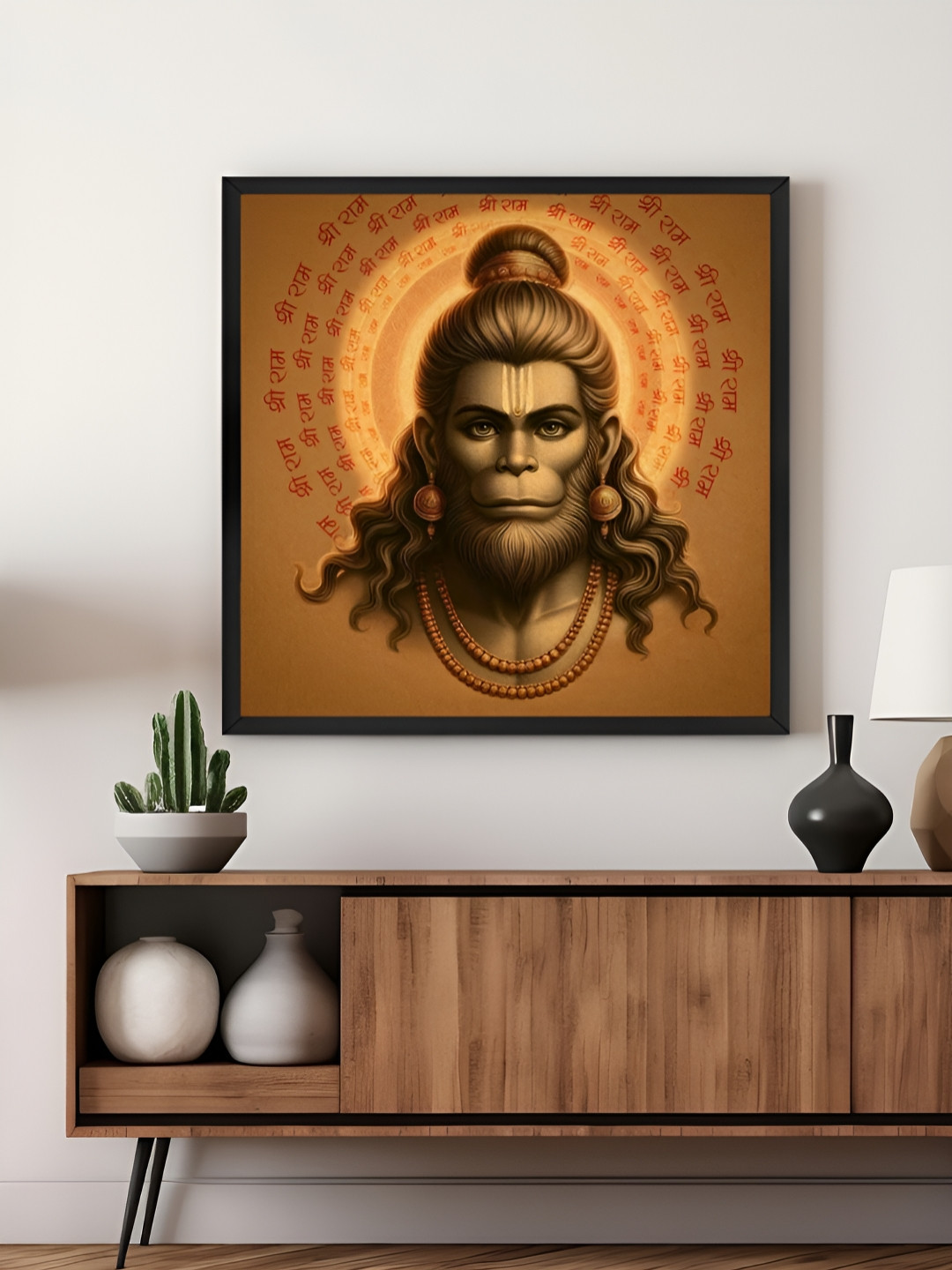 999Store Brown & Grey Hanuman with Radiating 'Jai Shri Ram' Mantra Canvas Wall Art