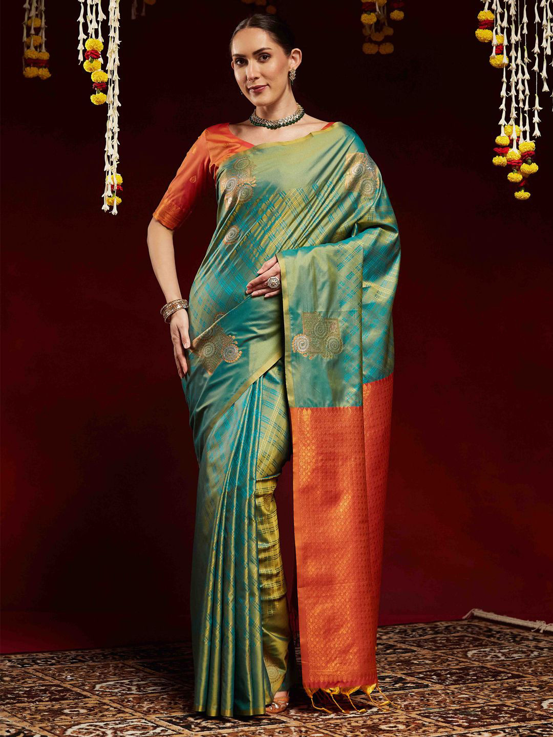 Mitera Woven Design Zari  Celebrity Kanjeevaram Saree with Matching Blouse