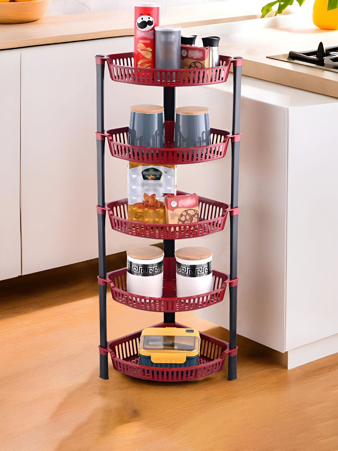 RUBOXA Brown & Black 5 Tier Folding Fruit & Vegetable Organiser