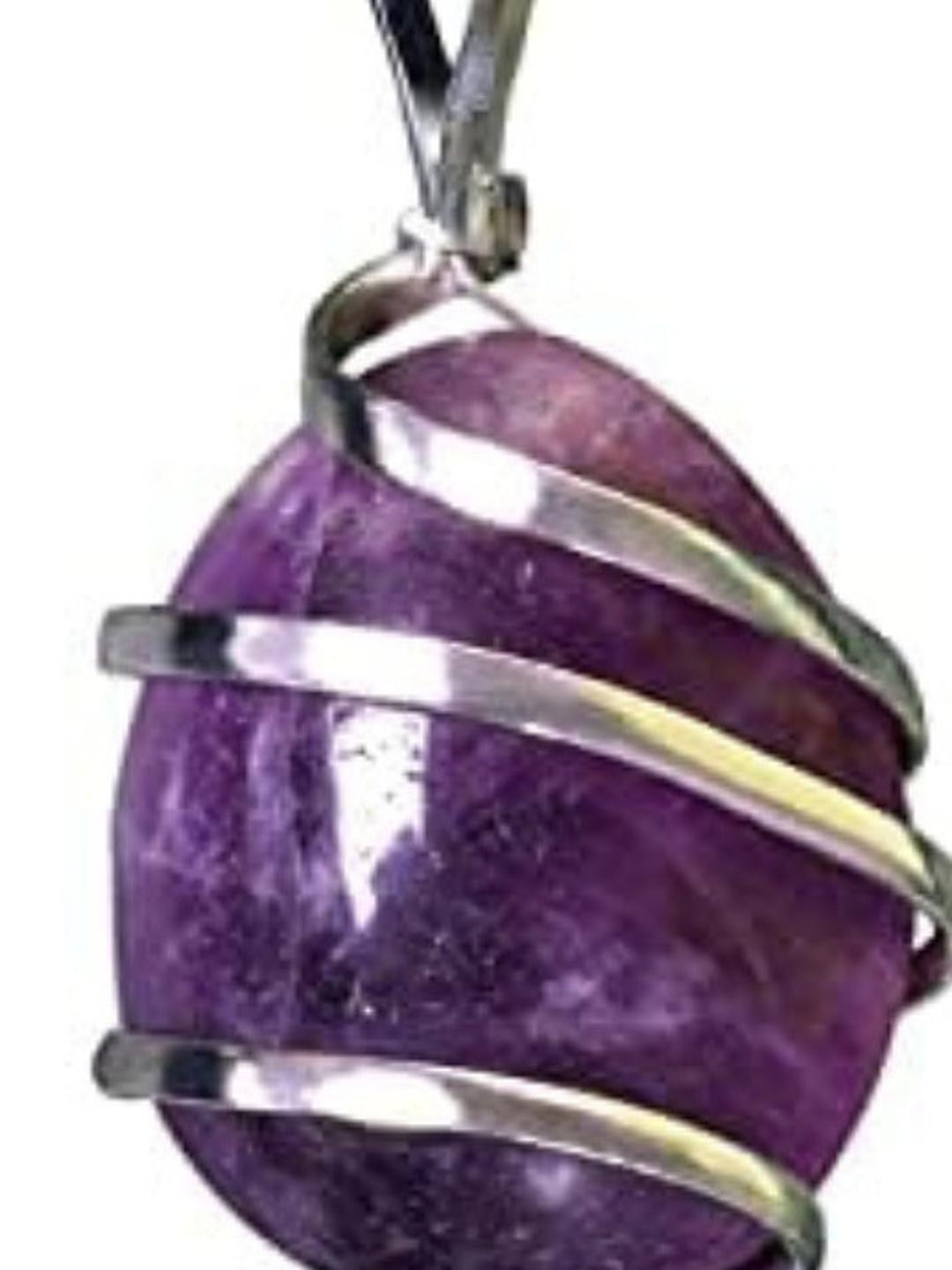 VIBESLE Adult's Silver Pleated Amethyst Tear Drop Shape Pendant