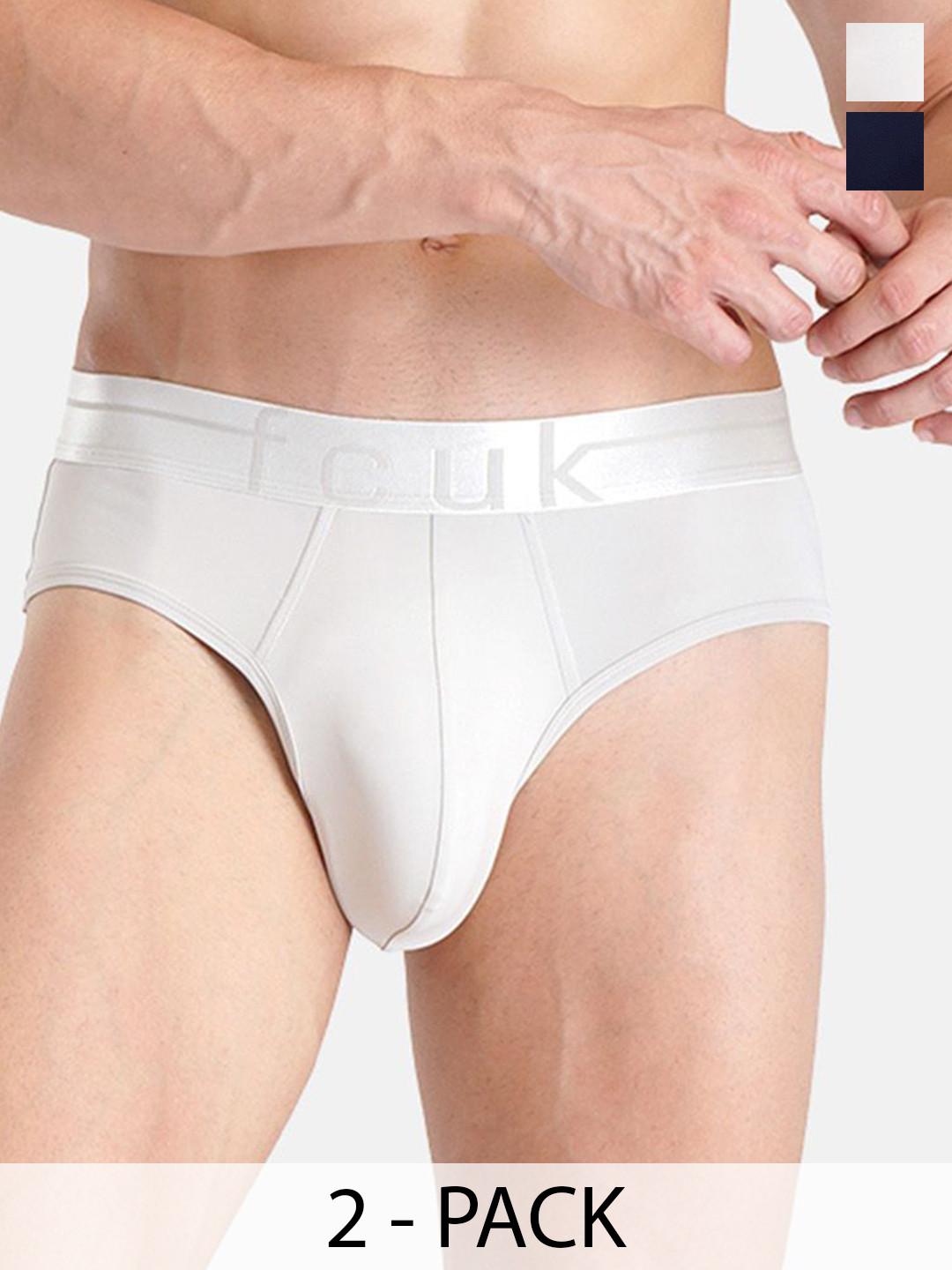 FCUK Men Pack Of 2 Mid-Rise Ultrasoft Hipster Briefs MERSEY-BHARBOR MIST-DARK SAPPHIRE-S