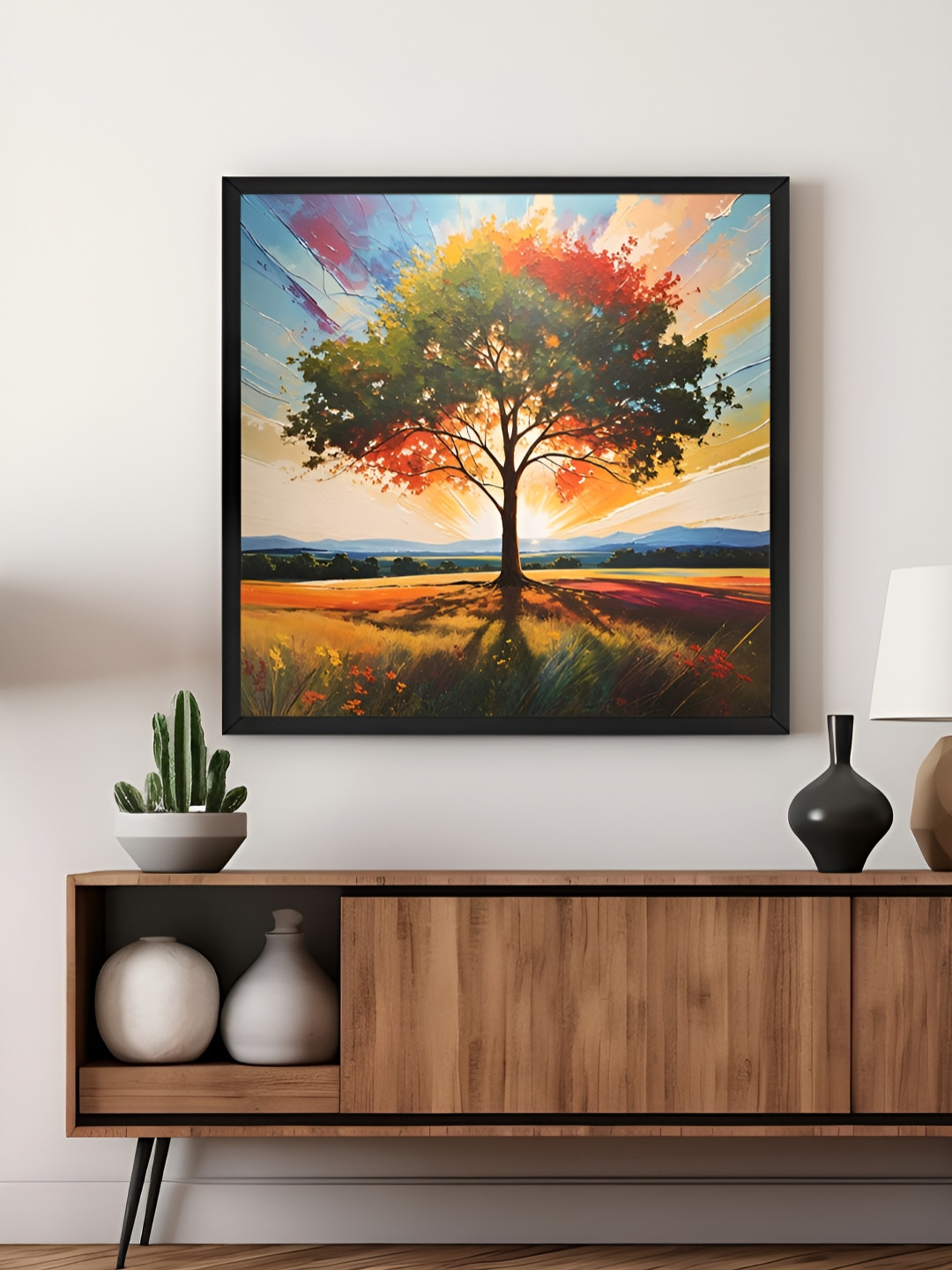 999Store Blue & Green Tree The Radiant Sun Canvas Painting Wall Art