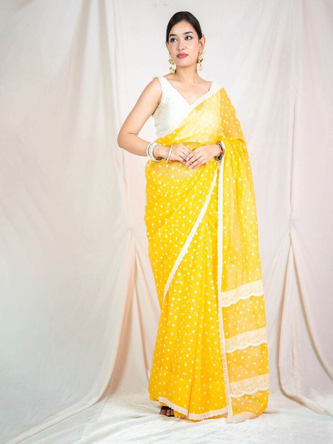 The Raksha Store Bindu Re Bindu Polka Dot Embroidered Pure Cotton Saree