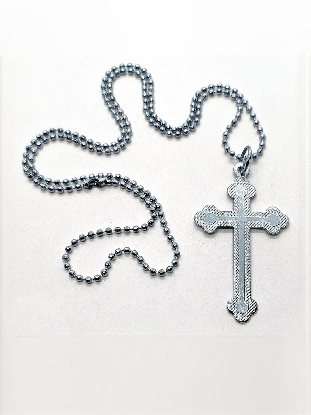 Dynamic Retail Global Men Silver-Plated Jesus Cross Chain