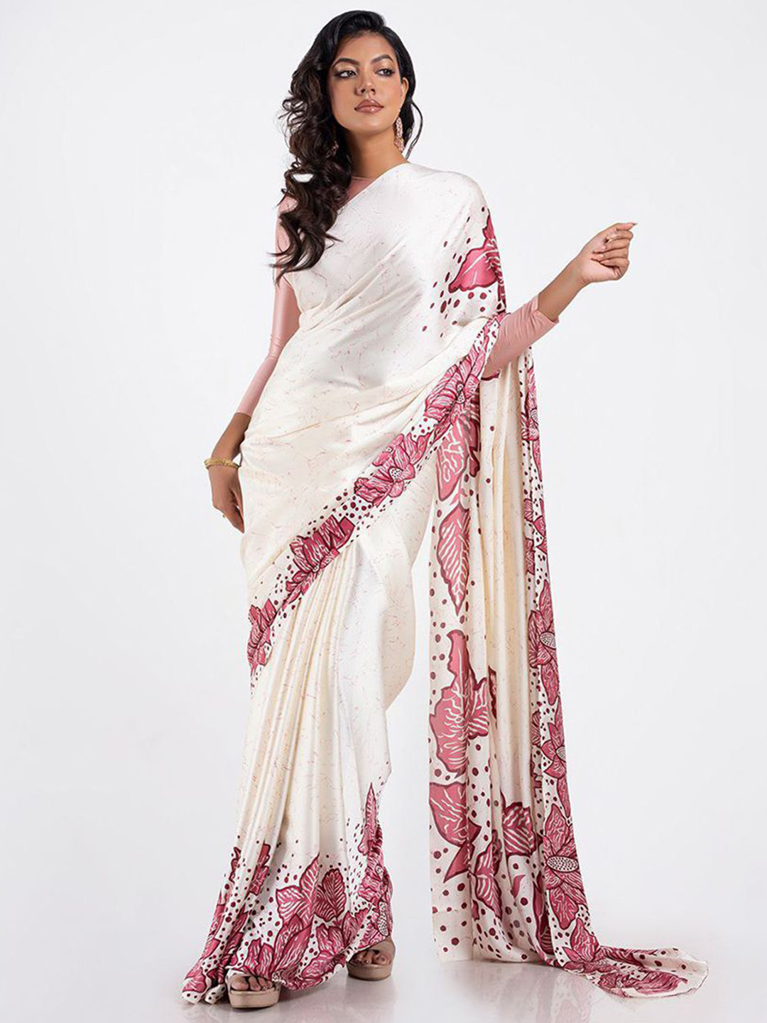 ASISA Printed Border Satin Saree With Blouse Piece