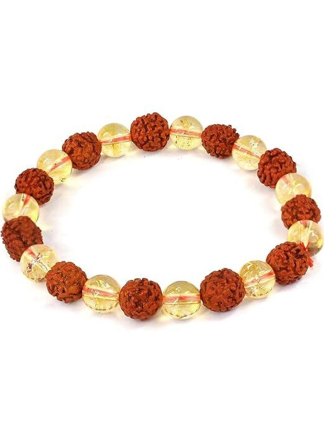 VIBESLE Unisex Citrine Crystals With Rudrakha Beaded Bracelet