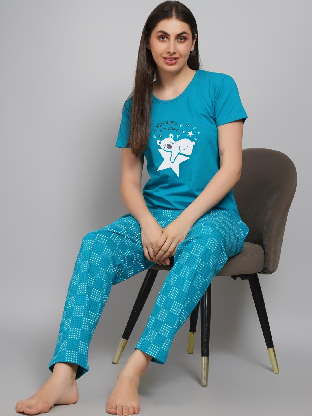 FITIN OUTFIT Women Printed Top with Pyjamas Nightdress