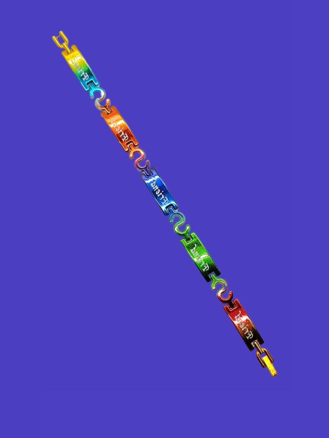 Dynamic Retail Global Men Multi Color Stainless Steel Link Bracelet with Lobster Closure