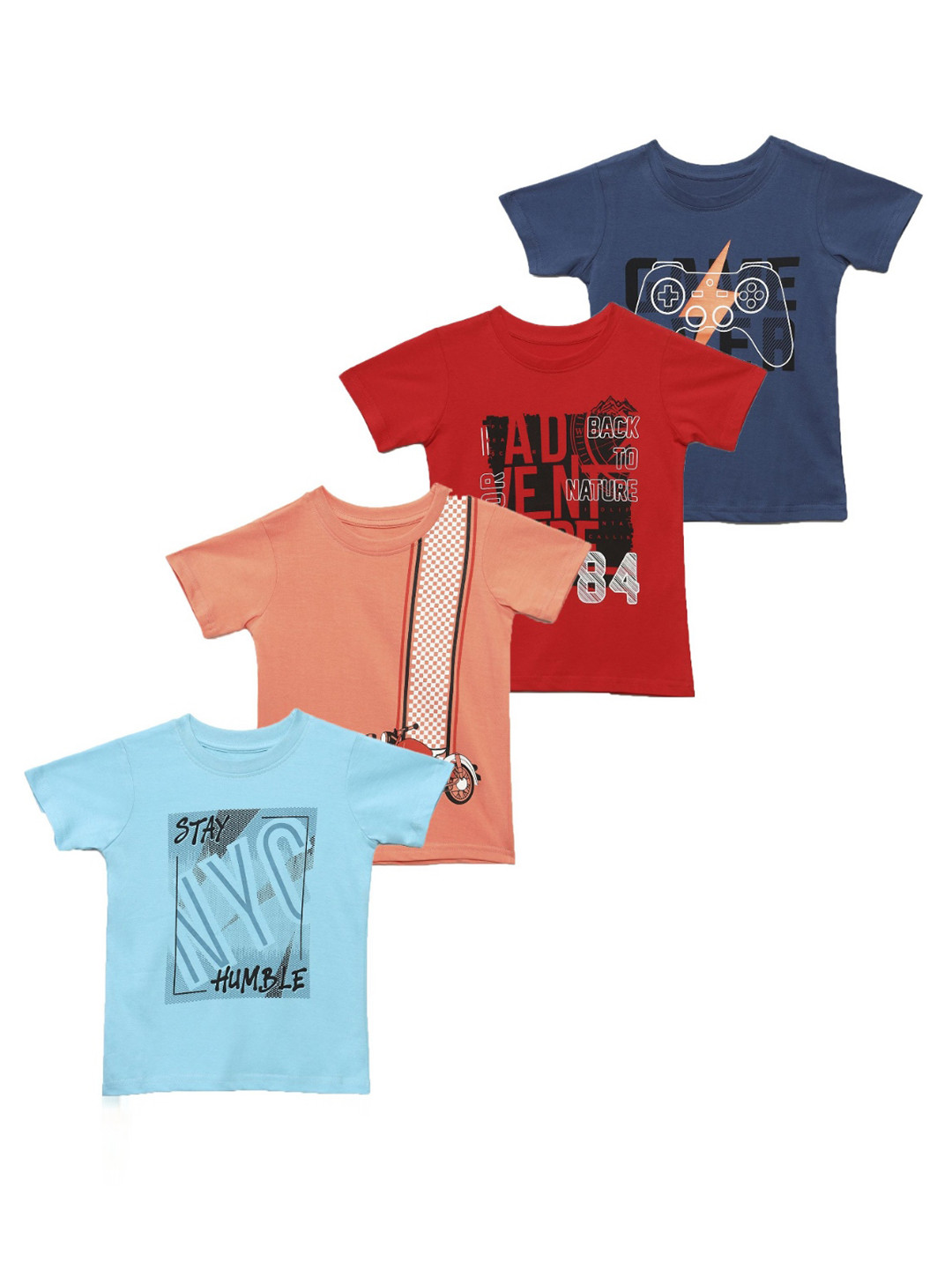 YK Boys Pack of 4 Typography Printed Round Neck Cotton T-shirts