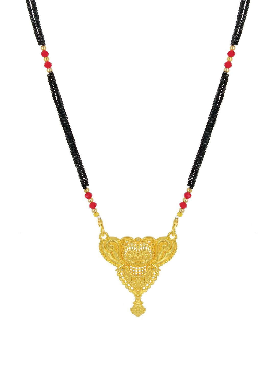 SHANKHRAJ MALL Women Pack of 2 Gold & Black Gold-Plated Artificial Beads Mangalsutra
