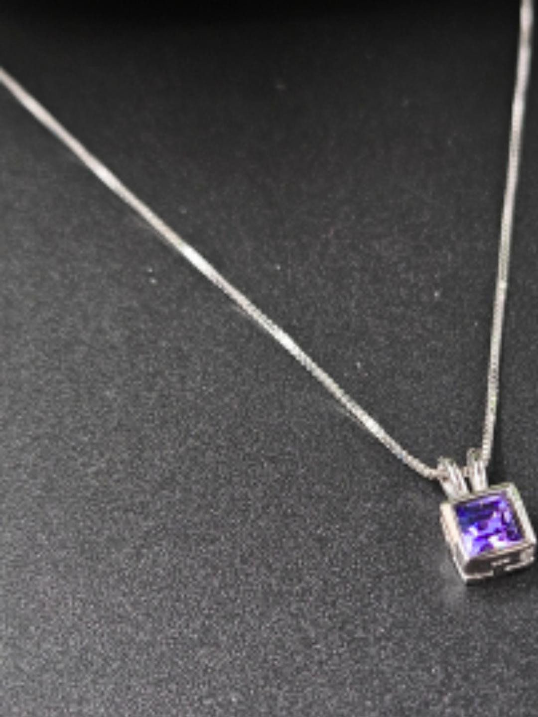 PARASMONI Stone Studded Sterling Silver Square Pendant with Chain