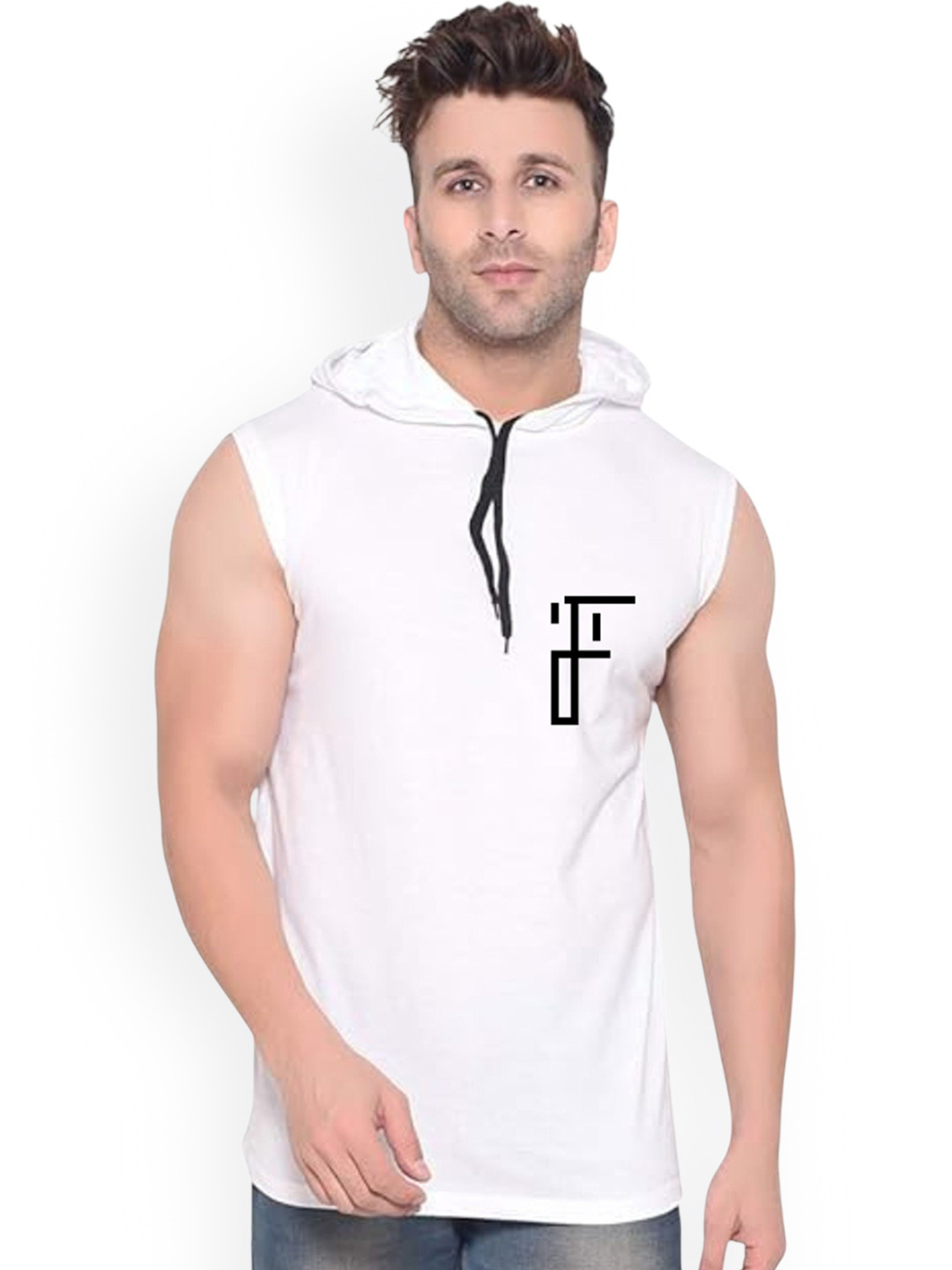 Fashnobic Booo Printed Hooded Neck Gym Vest FB-106_W_Back_pt-81