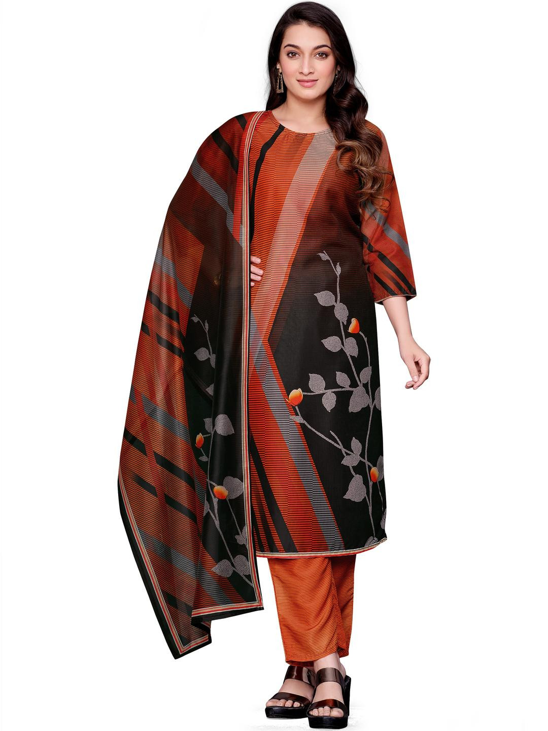 PARVOTSAV Women's Round Neck Multicolour Kurta with Trousers & With Dupatta