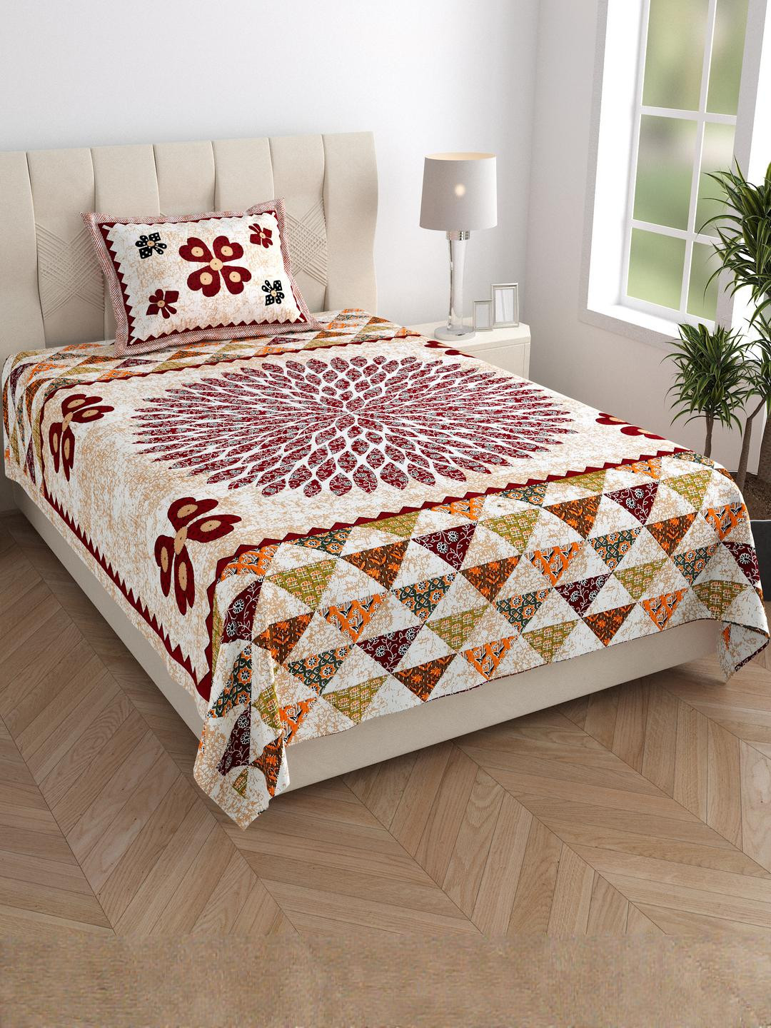 Salgia Jaipuri Printed Single Bedsheet with Pillow Cover