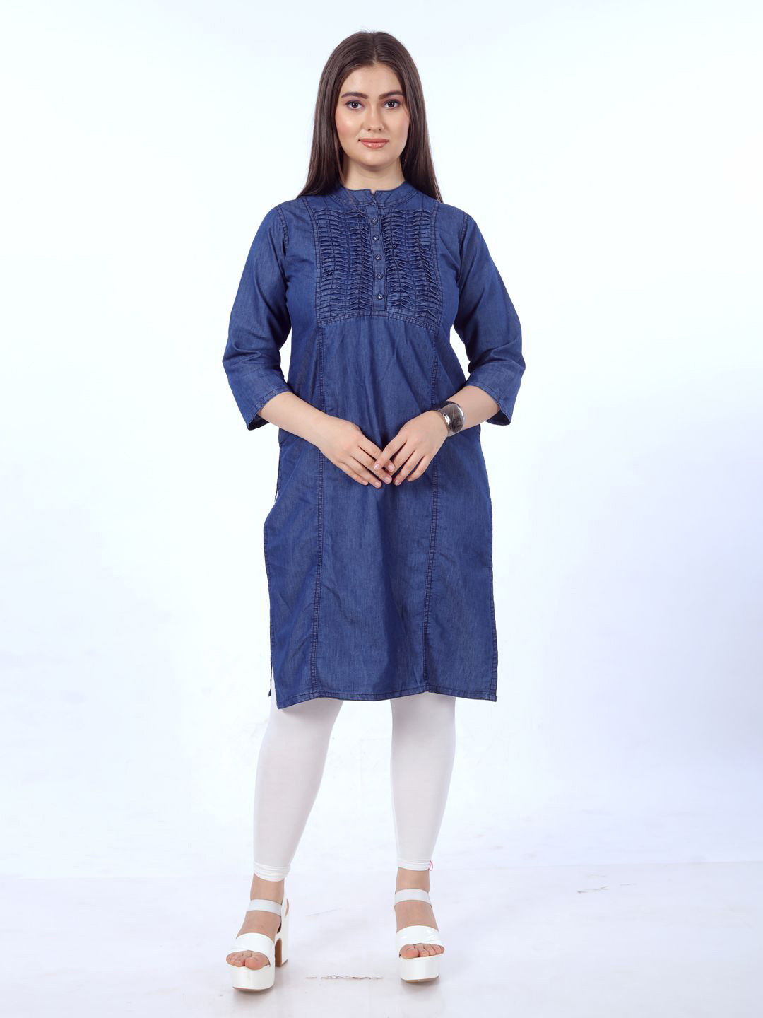 SK Creation Mandarin Collar Denim A-Line Kurta