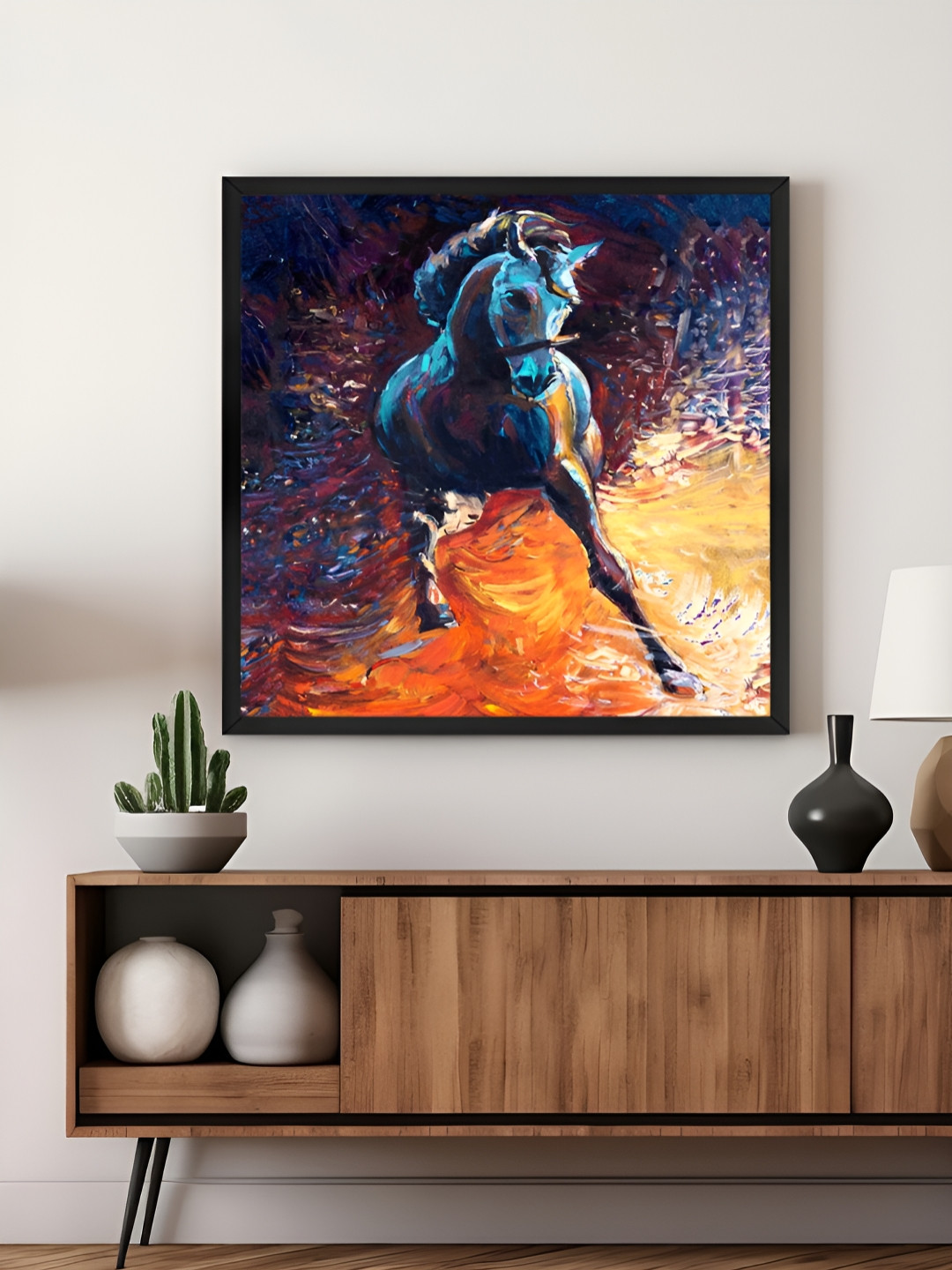 999Store Blue & Orange Stallion Horse Canvas Wall Art