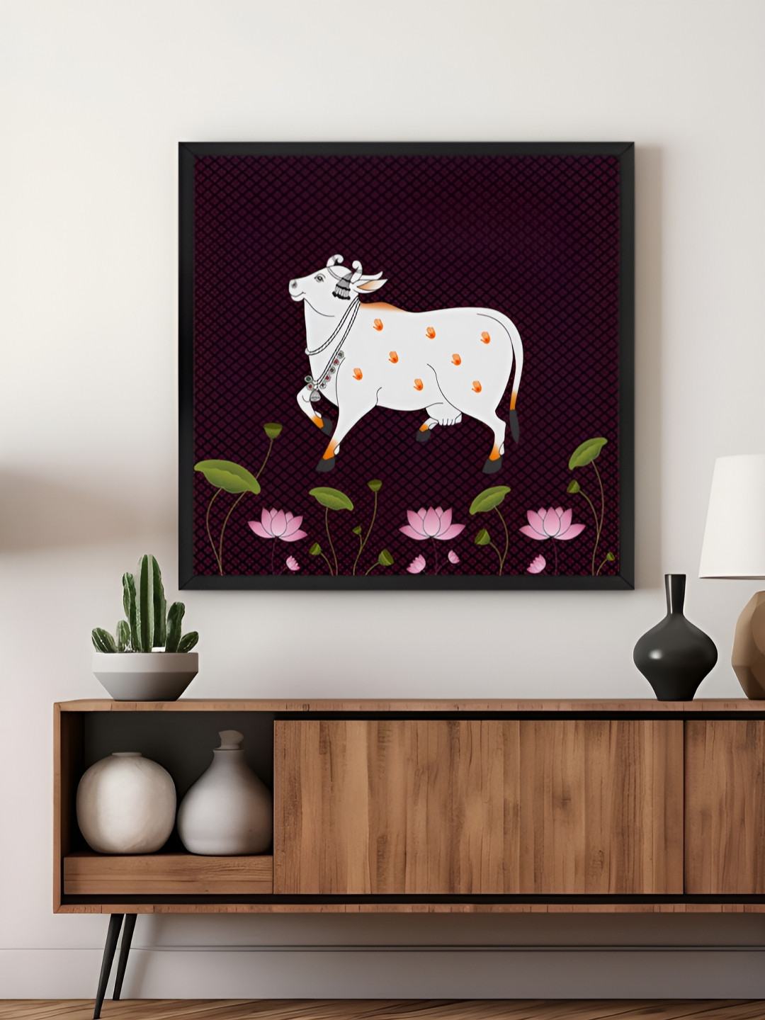 999Store Purple & White Traditional Indian Cow Canvas Wall Art