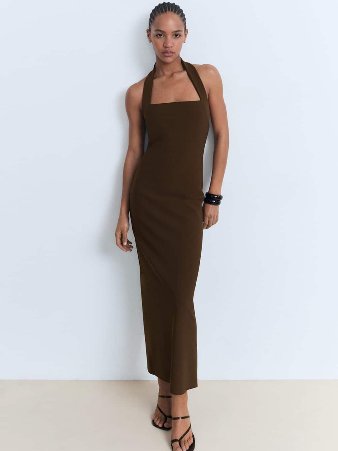 MANGO Halter Neck Maxi Dress with Back Slit