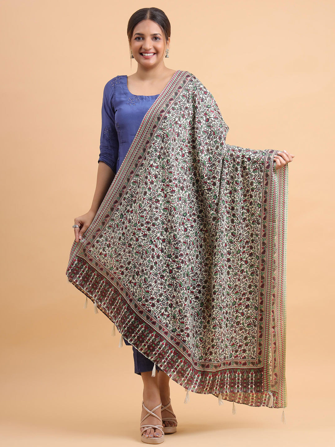 Moda Chales Verdant Vine Heritage Floral Printed Pure Cotton Dupatta