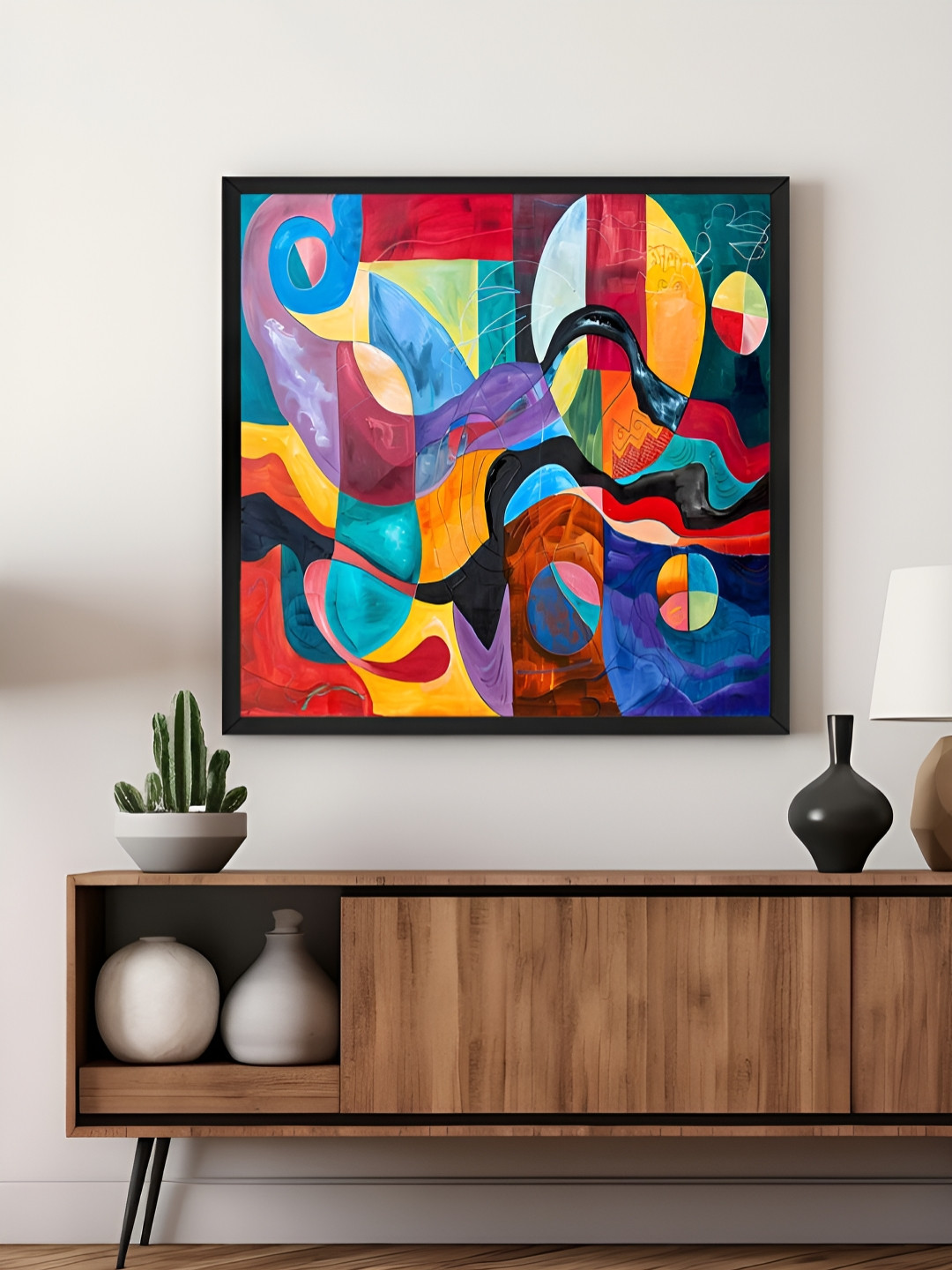 999Store Blue & Yellow Abstract Geometric Canvas Wall Art