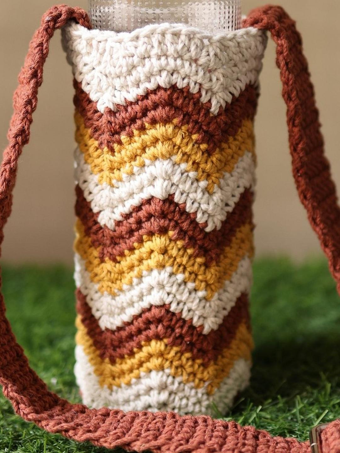 Sarmaya - The Handcraftes Brown Crochet Sling Bottle Holder
