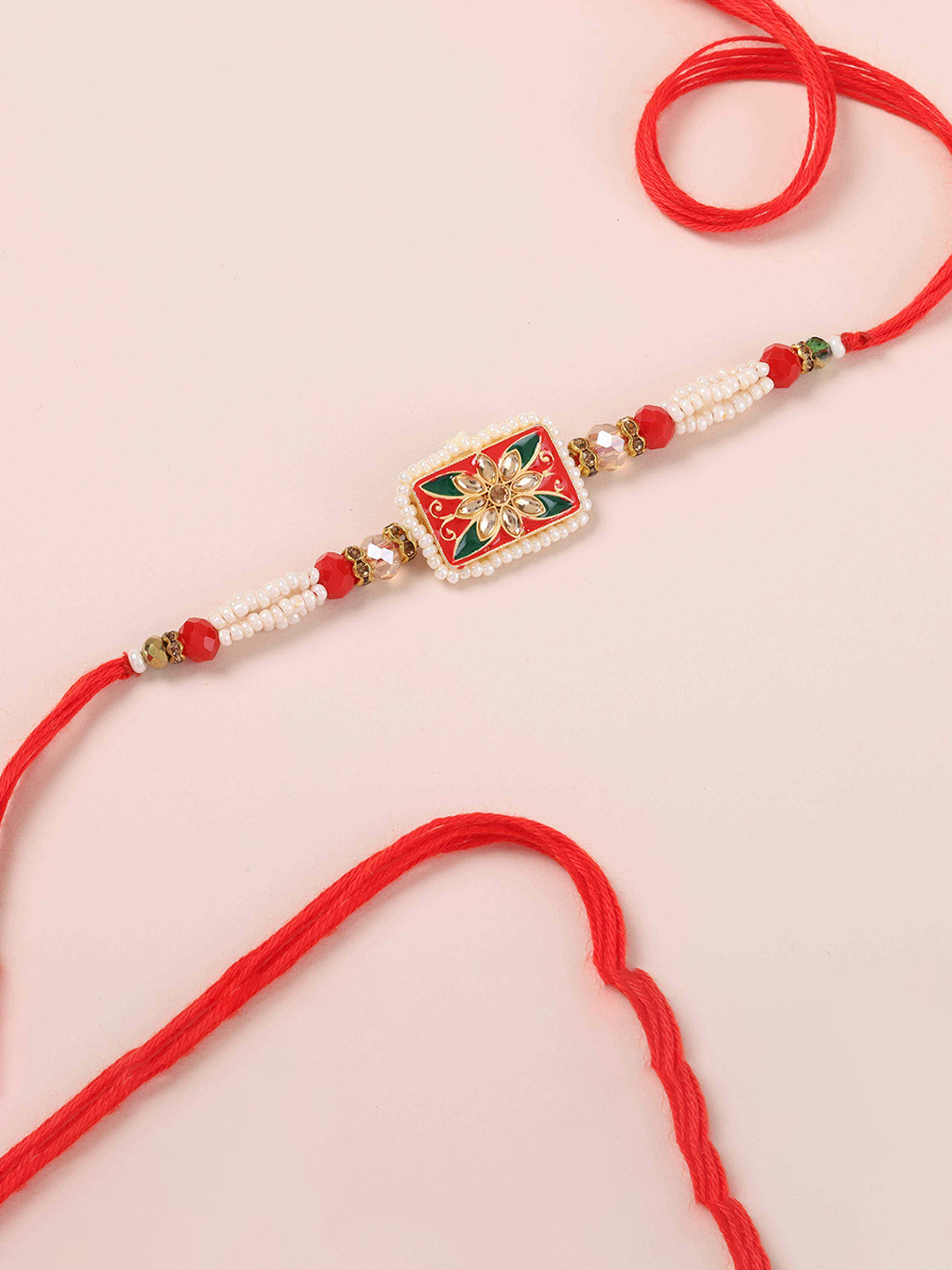 fnp Artificial Stones Studded And Beaded Meena Thread Rakhi