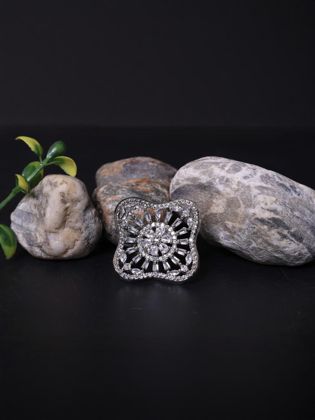 FASHION EMPIRE Alloy Silver Finish American Diamond Ring