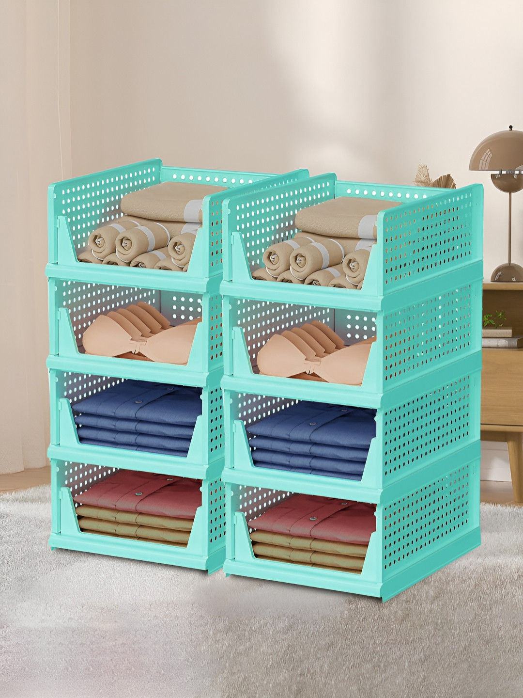 RUBOXA Green 8 Pieces Wardrobe Foldable Shirt Stacker