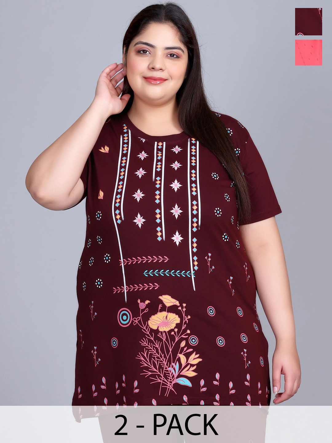 IN Love Pack Of 2 Printed Plus Size T-Shirt with Pocket