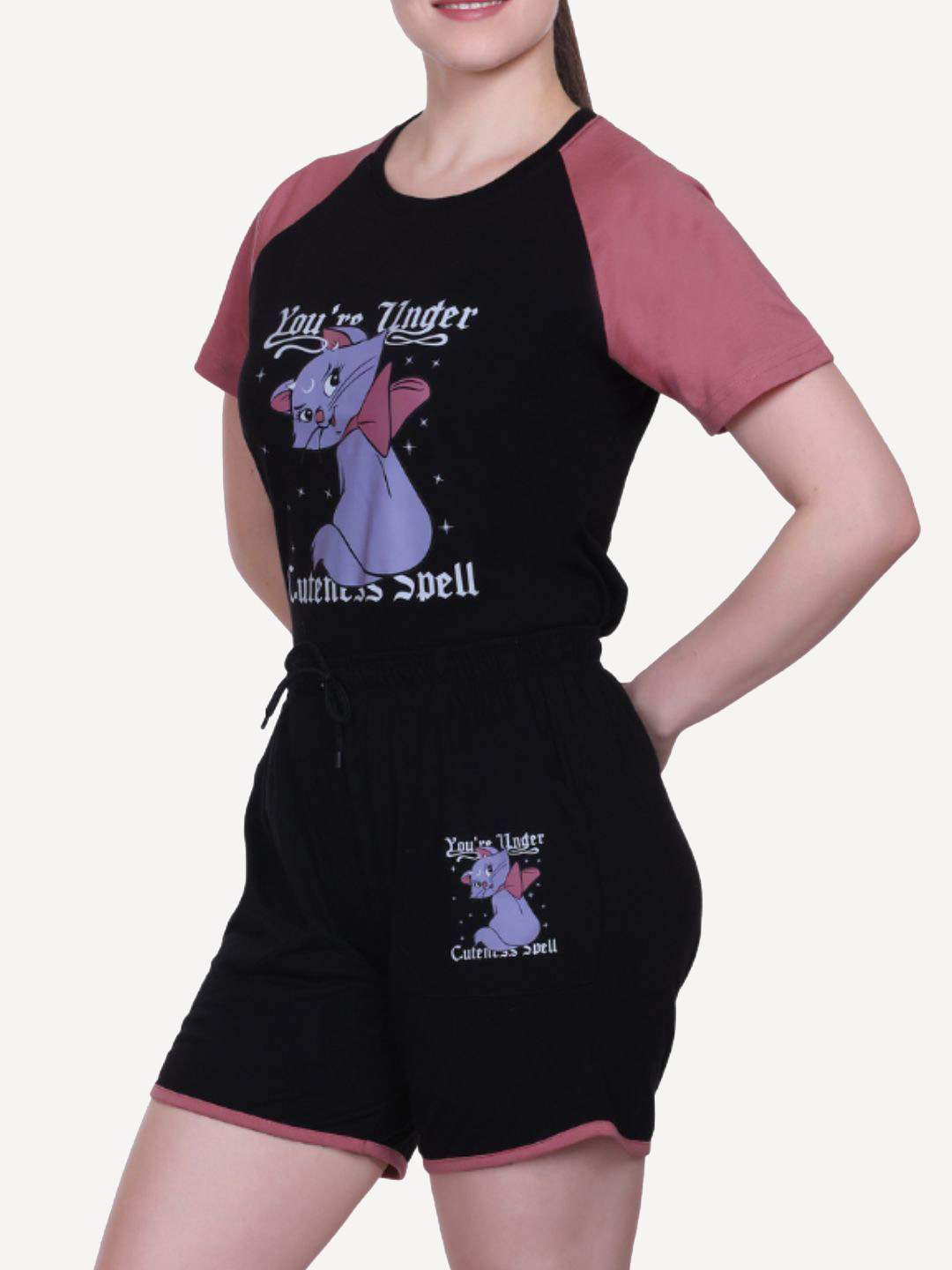 White Moon Women Graphic Printed Top & Shorts Night Suits