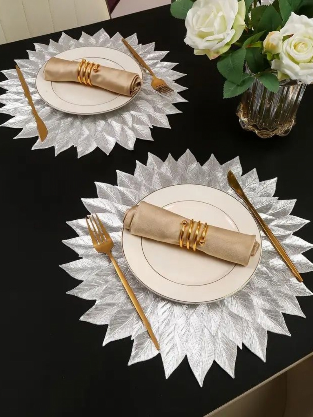 Dakshya Industries 2-Pcs Self Design Round Table Placemats
