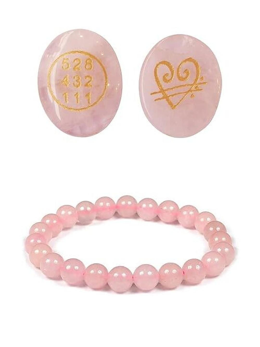 VIBESLE Pink Rose Quartz Beaded Elasticated Bracelet