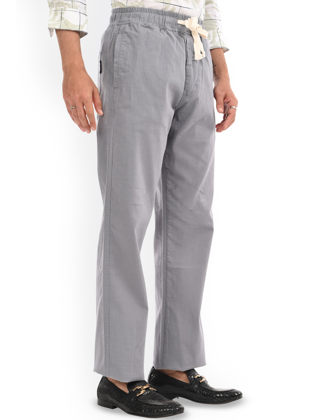 Estilocus Men Mirage Grey Linen Blend Straight Fit Trousers