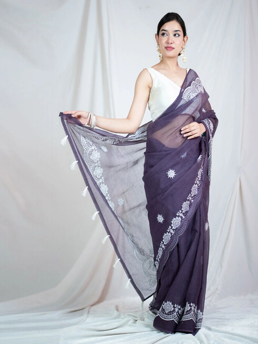The Raksha Store Ethnic Motifs Embroidered Pure Cotton Saree