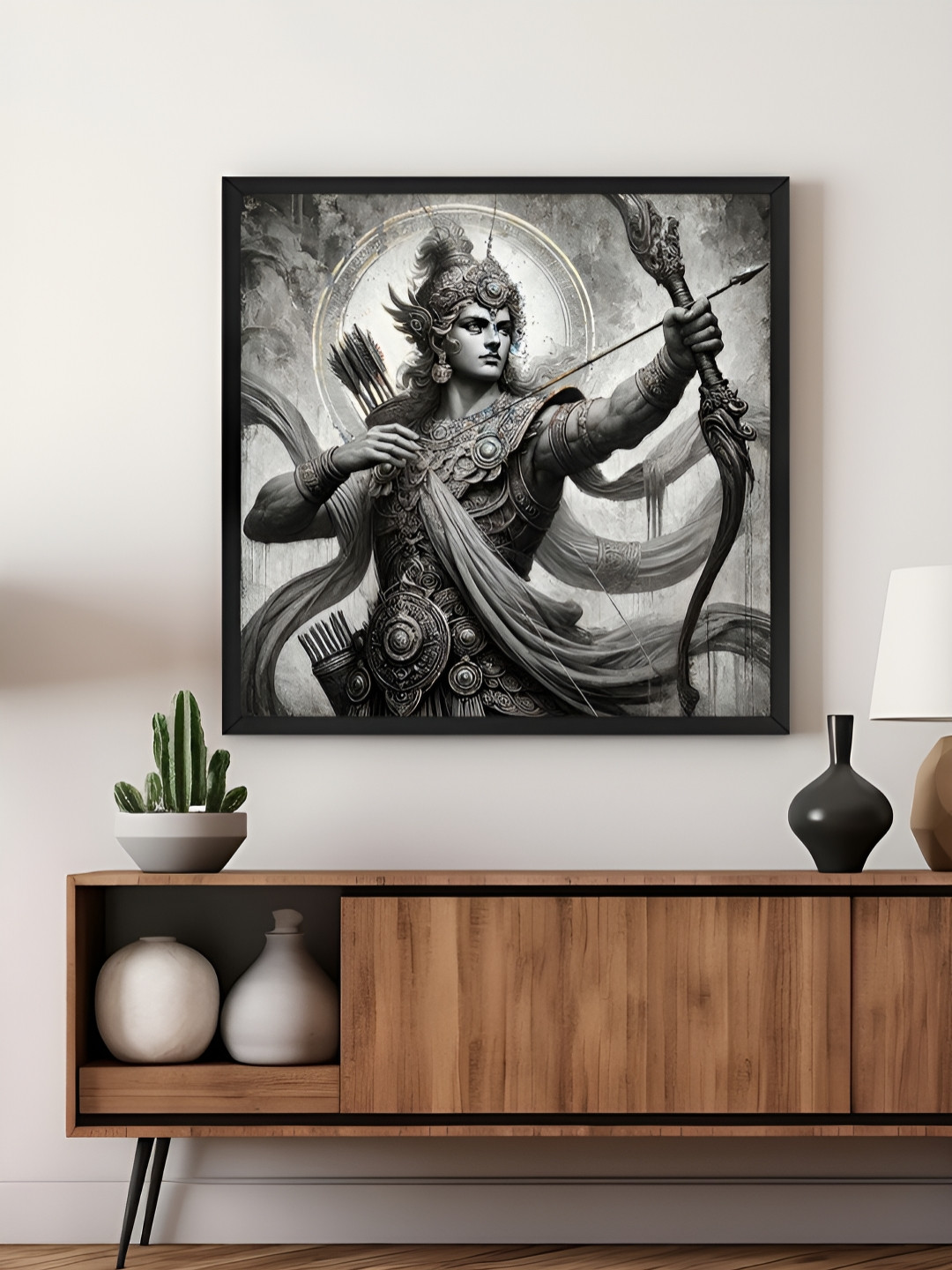 999Store Grey & White Arjuna Religious Canvas Wall Art